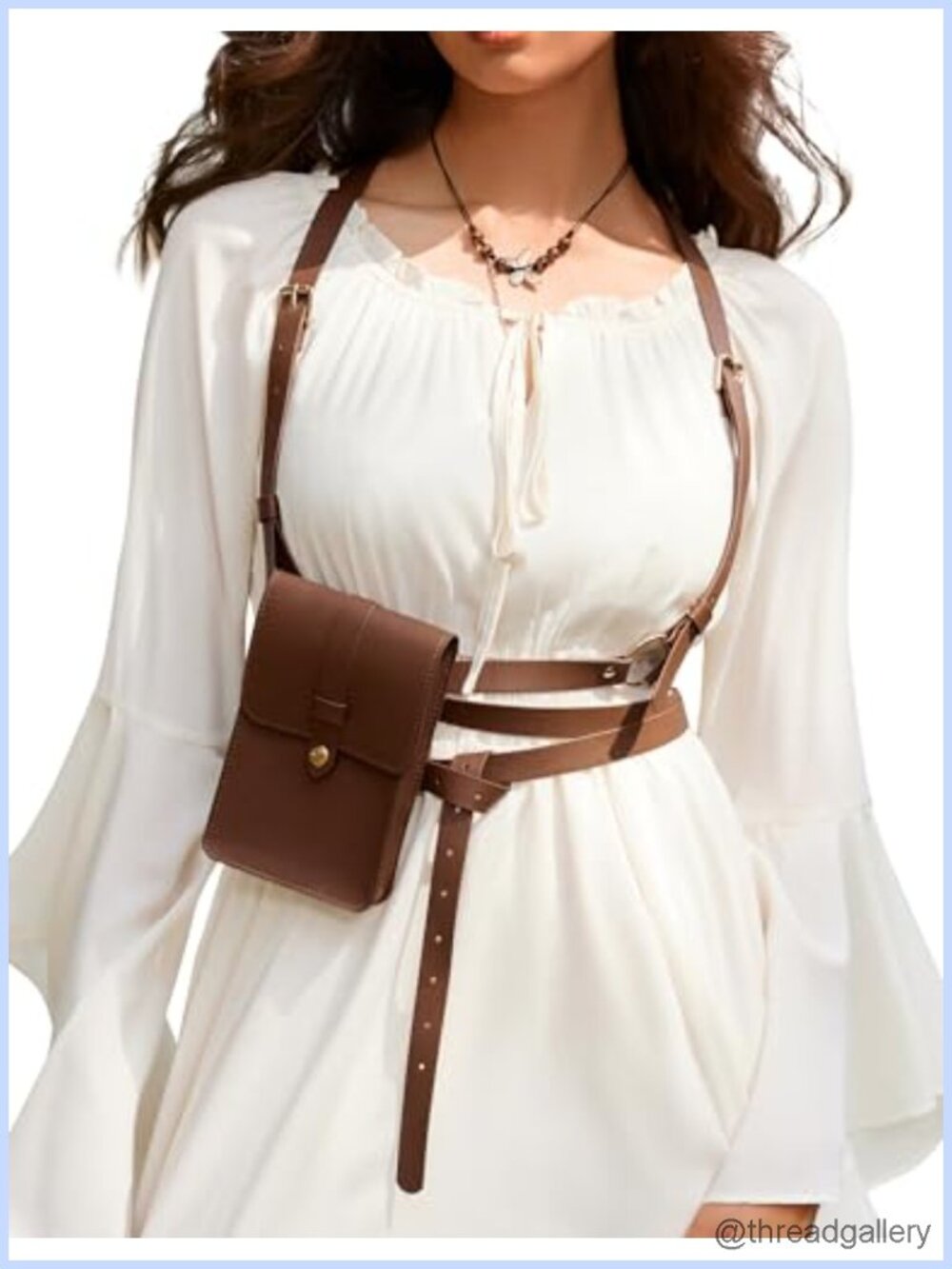 Renaissance Viking PU Leather Body Harness Belt with Detachable Pouch